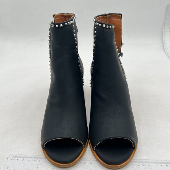 FSJ Black Rivets Peep Open Toe Cut Out Buckle Ankle Boot Block Low Heel Sandal - Picture 3 of 8